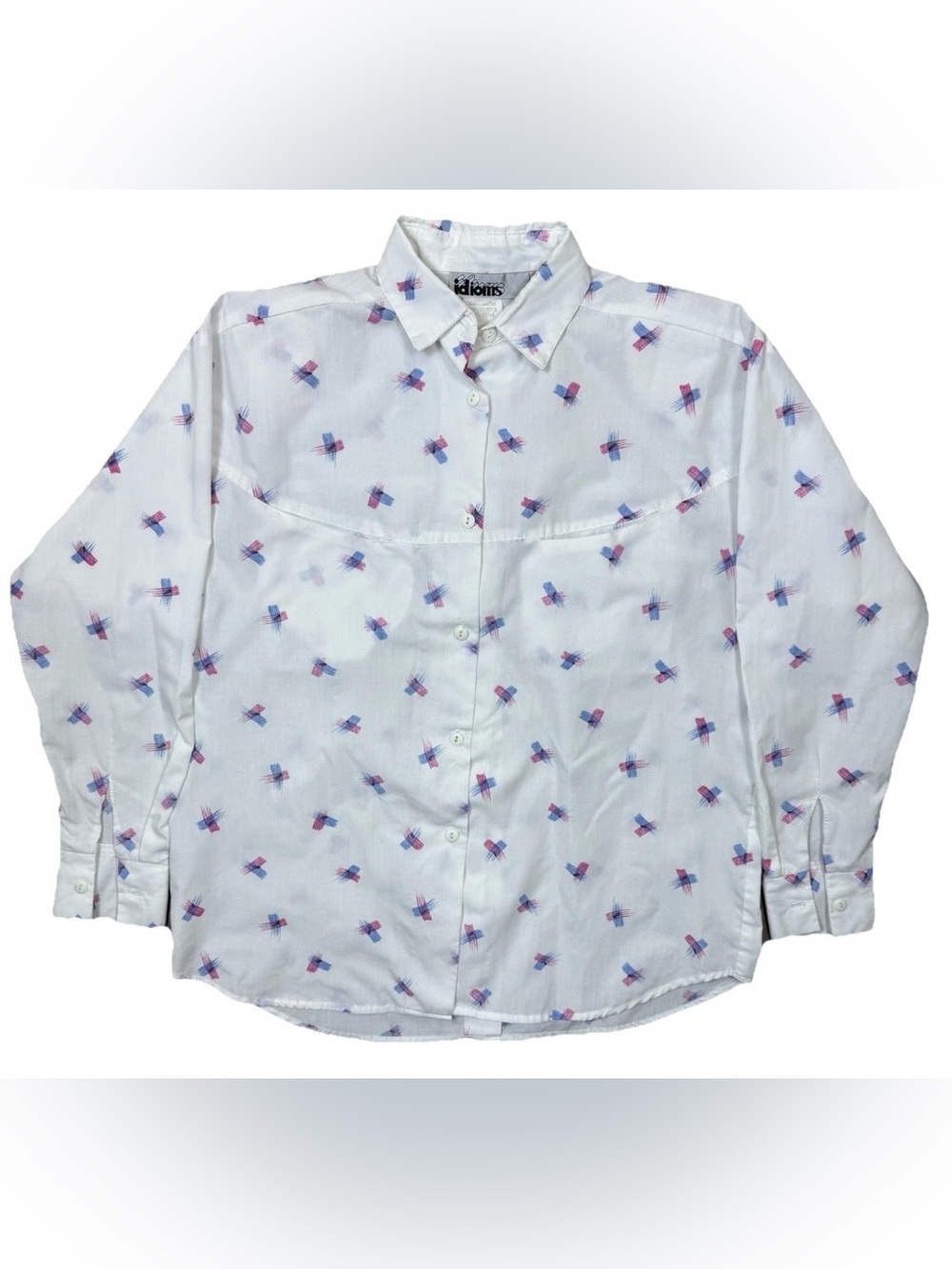 Vintage idioms 90s Button-Up Shirt with Pink & Blue Micro Print Women’s